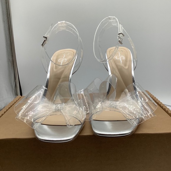 Jessica Simpson Shoes - Jessica Simpson Silver Metallic Clear PVC Bow Ankle Strap Stiletto Heels 8.5M